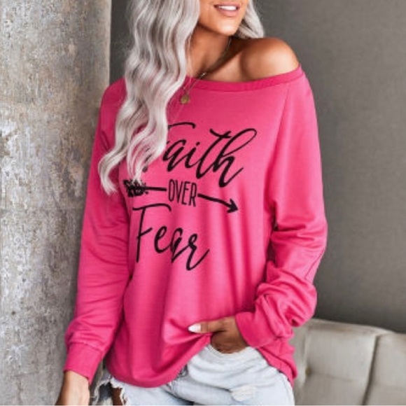 Faith Over Fear Pink Long Sleeve Top ~ Also in Blue - Picture 4 of 5